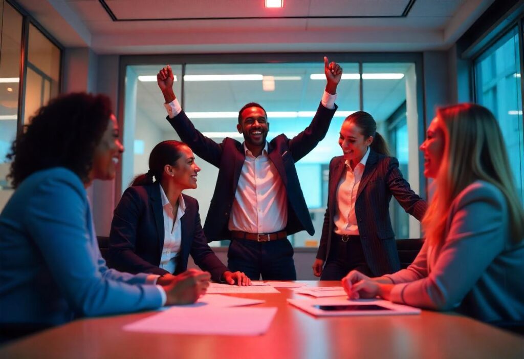 Business people celebrating and enjoying success in the company