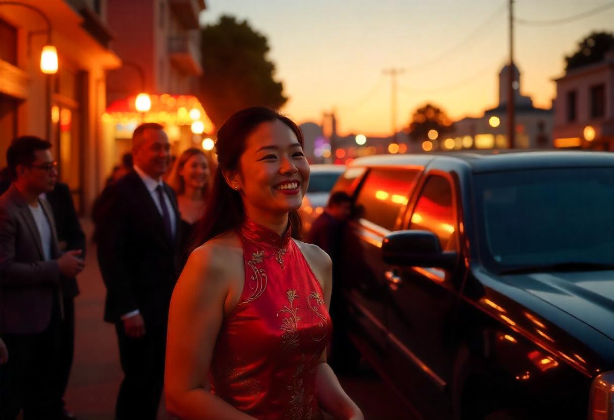 Happy people with Limo in the background enjoying San Francisco Festivals