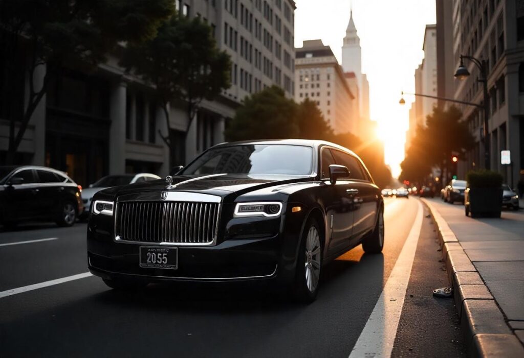 Luxurious modern limo in the street of san francisco city