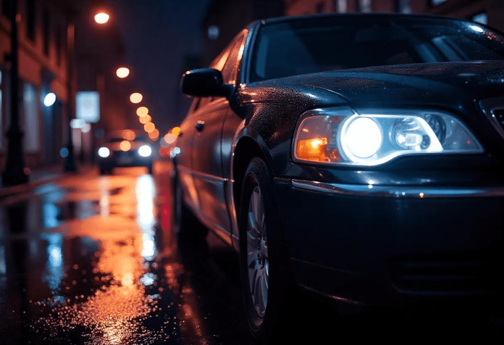 Black car limousine in the street night