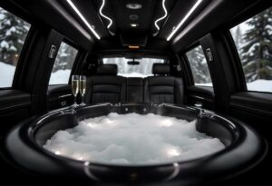 A hot tub inside a modern limousine car