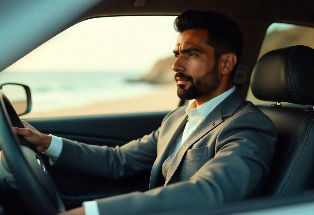 A professional driver of limousine driving a limousine car