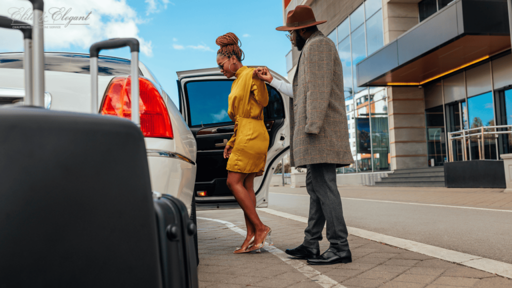 Lady Passenger Picking Up by the Driver in the Airport to His Limousine Car