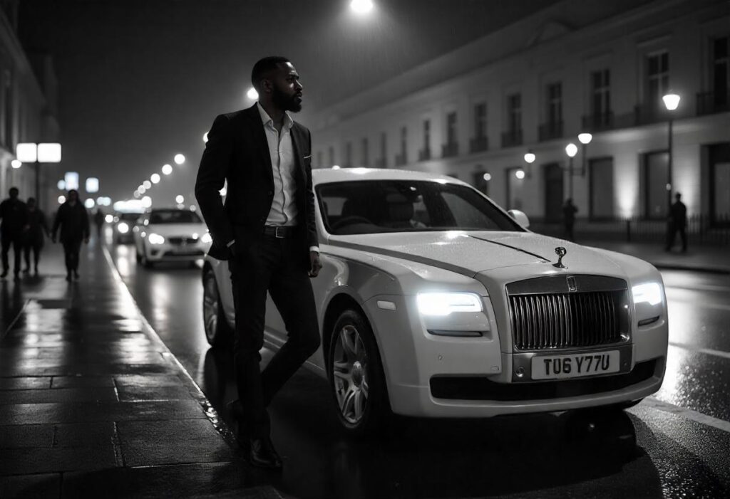 Professional Businessman with His White Limousine