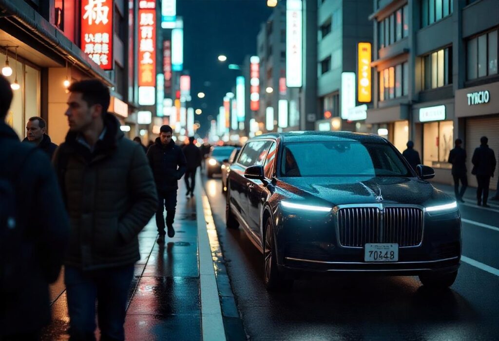 Modern Black Limousine In The Street Of Holywood