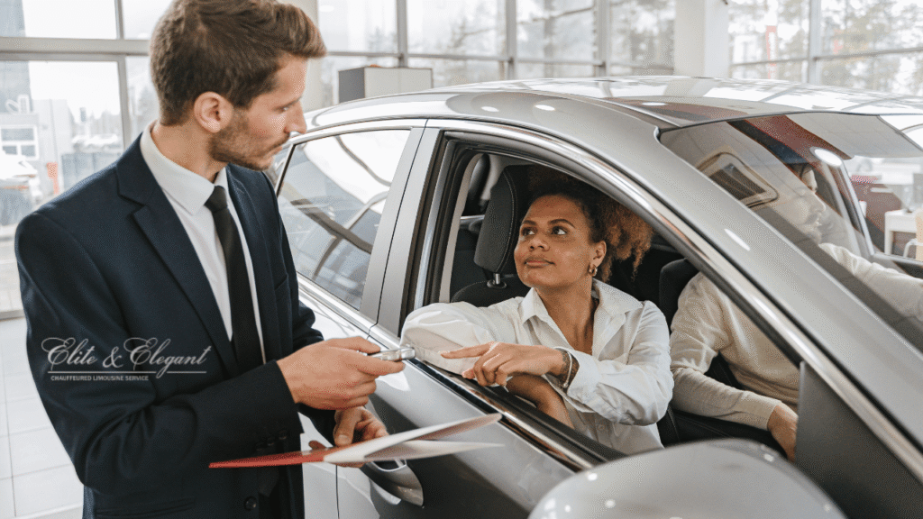 Female Customer Assist By Sales Representative For Car Service Appointment